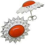 Coralli di Sardegna Earrings Red Coral Cabochon and Silver Filigree Leaves