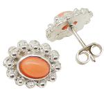 Coralli di Sardegna Earrings Pink Coral Cabochon 4x6 mm and Silver Filigree Balls