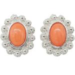 Coralli di Sardegna Pendientes Coral Rosa Cabujón 5x7 mm y Bolitas Filigrana Plata