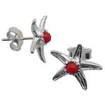 Coralli di Sardegna Red Coral Earrings 3mm Silver Balls Starfish Pressure