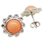 Coralli di Sardegna Earrings Pink Coral Cabochon and Silver Filigree Waves