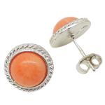 Coralli di Sardegna Earrings Pink Coral Cabochon 8 mm and Silver Filigree Delicate Side