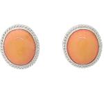 Coralli di Sardegna Earrings Pink Coral Cabochon 10x12 mm and Silver Filigree Delicate Side