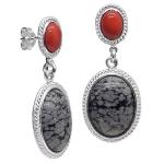 Coralli di Sardegna Red Coral Earrings 6x8mm Agate Snowflake 13x18mm Silver Filigree