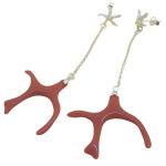 Coralli di Sardegna Red Coral Earring Silver Sprig Fine Pressure Link Chain