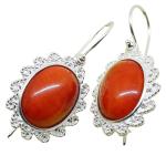 Coralli di Sardegna Red Coral Earrings 12x16mm Silver Filigree Waves Safe Hook