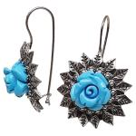 Coralli di Sardegna Turquoise Pink Filigree Earrings Burnished Silver Leaves Dots Hook