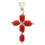 Coralli di Sardegna Baroque Red Coral Pendant 4x6mm Silver Cross 32mm