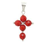 El Coral Pendant Cross Red Coral Faceted Balls