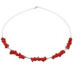 El Coral Necklace Red Coral Chips Silvered elements and Steel