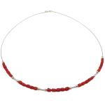El Coral Necklace Red Coral Baroque Tubes Silvered elements and Steel