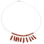 El Coral Necklace Red Coral Baroque Tubes Silvered Sticks rectangular form and Steel