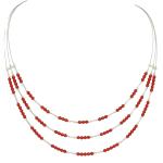 El Coral Necklace Red Coral 3-5 Balls Silvered elements x motif 3 Strips and Steel
