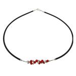 El Coral Necklace Red Coral and Silvered Balls x 1 motif and Rubber