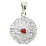 El Coral Pendant Red Coral Ball and Silver Filigree Spiral