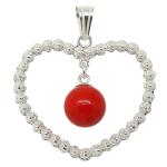 El Coral Pendant Red Coral Ball and Silver Filigree Heart Frame