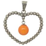 El Coral Pendant Red Coral Ball and Old Silver Filigree Heart Frame