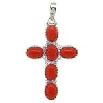 El Coral Ciondolo Corallo Rosso 4x6mm. Croce Filigrana Sarda Argento 20x38mm. 