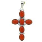 El Coral Ciondolo Corallo Rosso 5x7mm. Croce Filigrana Sarda Argento 22x42mm. 