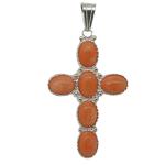 El Coral Pendant Cross 22.5x43 mm Pink Coral Silver Filigree