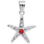 El Coral Pendant Red Coral and Starfish Silver Filigree 22 mm