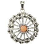 El Coral Pendant Pink Coral and Spirals Balls Old Silver Filigree