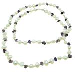 El Coral Necklace White Pearls, Amethyst Chips and Silvered Balls, 80cm