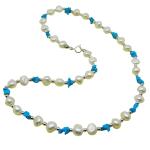 El Coral Necklace White Pearls, Turquoise Chips and Silvered Balls
