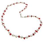 El Coral Necklace alternate White Pearls, Red Coral Chips and Silvered Balls