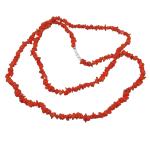 El Coral Necklace Red Coral Chips 90 cm length and Silvered Clasp