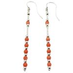El Coral Earrings Pink Coral 4 mm Balls and Silvered elements 6 cm length