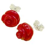 El Coral Earrings Red Coral 10 mm Rose with Silver
