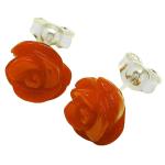 El Coral Earrings Red Coral 8 mm Rose with Silver
