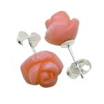 El Coral Earrings Pink Coral 8 mm Rose with Silver