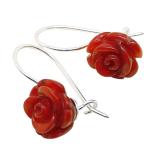 El Coral Earrings Red Coral 8 mm Rose with Silver, 2 cm length