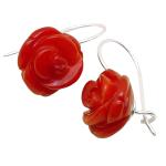 El Coral Earrings Red Coral 10 mm Rose with Silver, 2 cm length