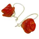 El Coral Earrings Red Coral 10 mm Rose with Silver, 2 cm length