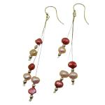 El Coral Earrings 6 Light and Dark Pink Pearls with Steel Pendants
