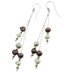 El Coral Earrings 6 Brown and Yellow Pearls with Steel Pendants