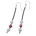 El Coral Earrings White and Pink Pearls, Silvered Balls and Rubber 