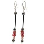 El Coral Earrings Light and Dark Pink Pearls, Silvered Balls and Rubber 
