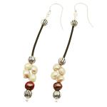 El Coral Earrings Yellow and Brown Pearls, Silvered Balls and Rubber 