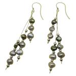 El Coral Earrings 9 Green and Grey Pearls with Steel Pendants