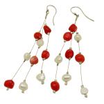 El Coral Earrings Red Coral and White Pearls 6mm in 3 Pendants