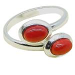 Coralli di Sardegna Anillo Coral Rojo 2 Cabujon 4x6mm. Plata