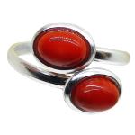 Coralli di Sardegna Anillo Coral Rojo Cabujón Doble 5x7mm y Plata, Ajustable