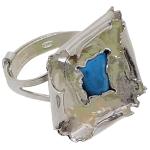 Coralli di Sardegna Turquoise Ring 8x10mm Silver Folded Adjustable Size