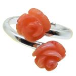 Coralli di Sardegna Ring Pink Coral 2 Roses and Silver, Adjustable