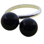 Coralli di Sardegna Ring Black Agate Double Ball 8mm with Silver, Adjustable