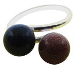 Coralli di Sardegna Anillo Goldstone y Goldstone Azul Bolas 8mm con Plata, Ajustable